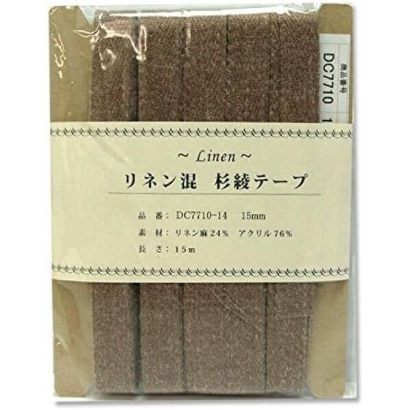 日本紐釦貿易 リネン混テープ 15mmx15m 0.6mm厚