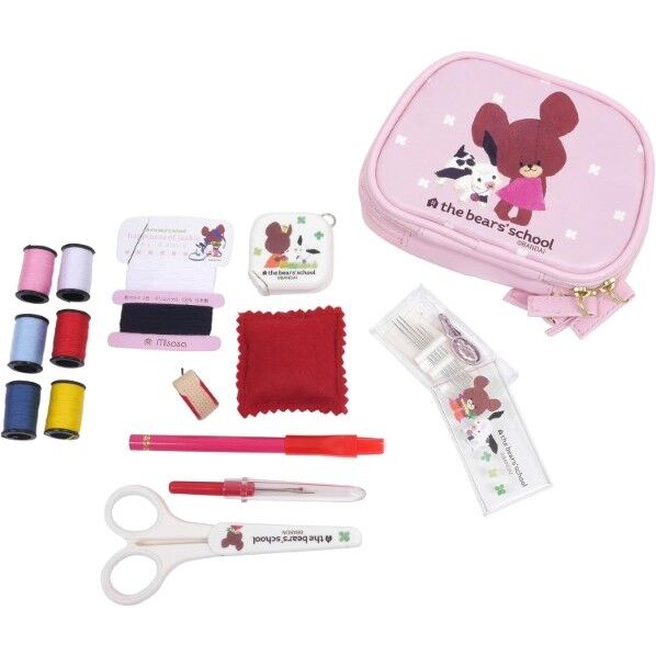 ミササ くまのがっこう ソーイングセット ピンク ファスナーポーチ ラウンドタイプ