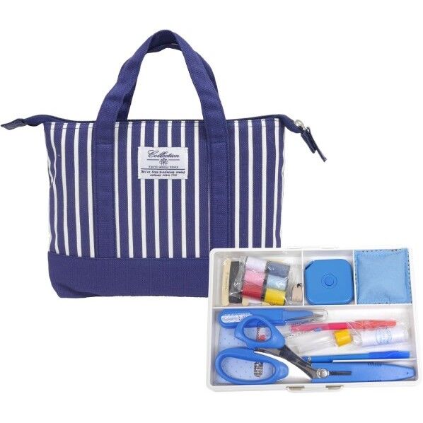 ミササ 裁縫セット ソーイングセット 左利き用 ストライプ ファスナーバッグL