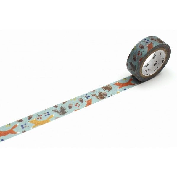 カモ井(カモイ) mt ex 刺繍・キツネとリス 15mm×7m MTEX1P193 1個
