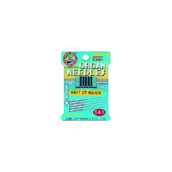 オルガン針 オルガン針 ORGAN NEEDLES 家庭用ミシン針Eカラー HA×1 #9 薄生地用 長さ40×幅30×高さ20mm FHA1-9 5本