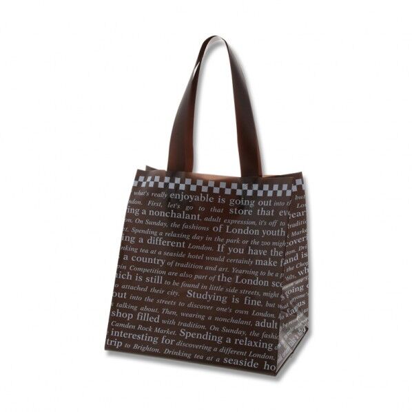 手提げポリ袋 ポリチャームバッグ 08 WS チェッカー ブラウン 表記入り