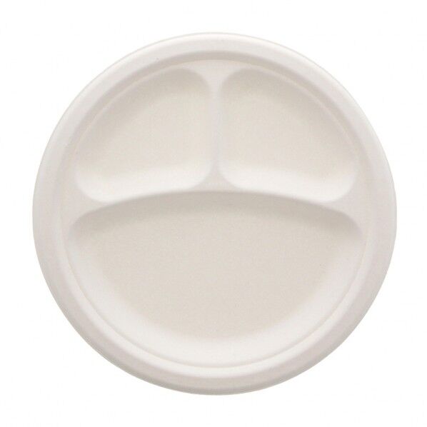 紙皿 バガスペーパーウェア プレート 深型プレート3仕切 23cm ホワイト