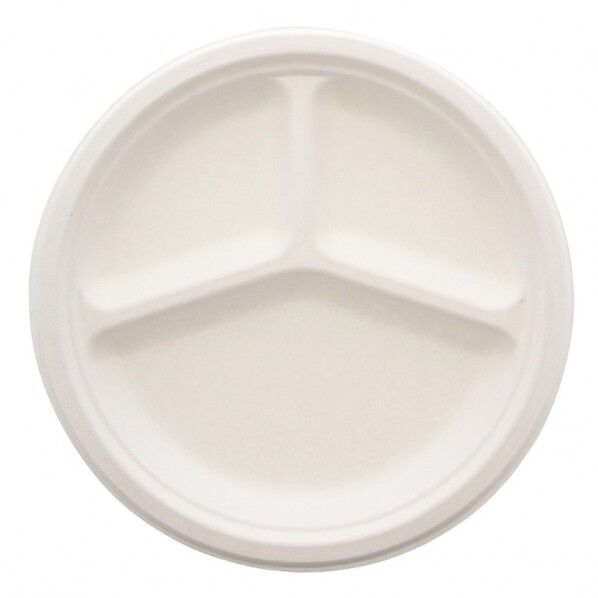 紙皿 バガスペーパーウェア プレート 深型プレート3仕切 26cm ホワイト