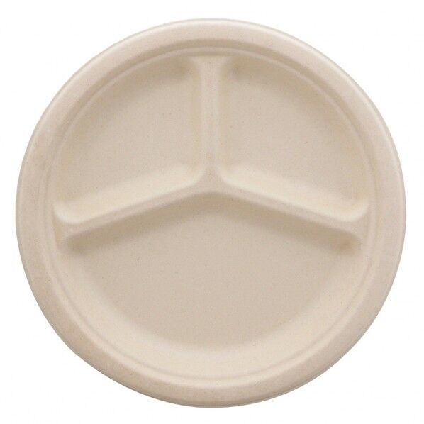 紙皿 バガスペーパーウェア プレート 深型プレート3仕切 26cm クラフト