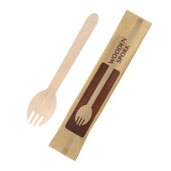 木製フォークスプーン 160mm 未晒紙完封
