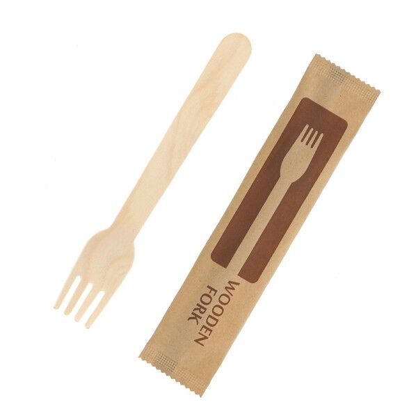 木製フォーク 140mm 未晒紙完封