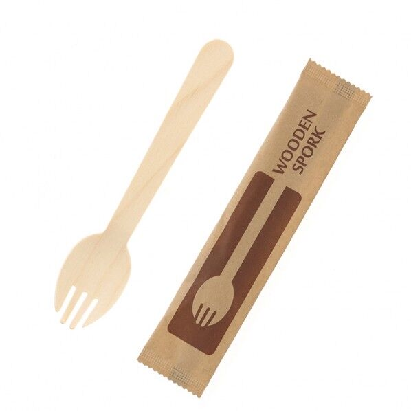 木製フォークスプーン 140mm 未晒紙完封