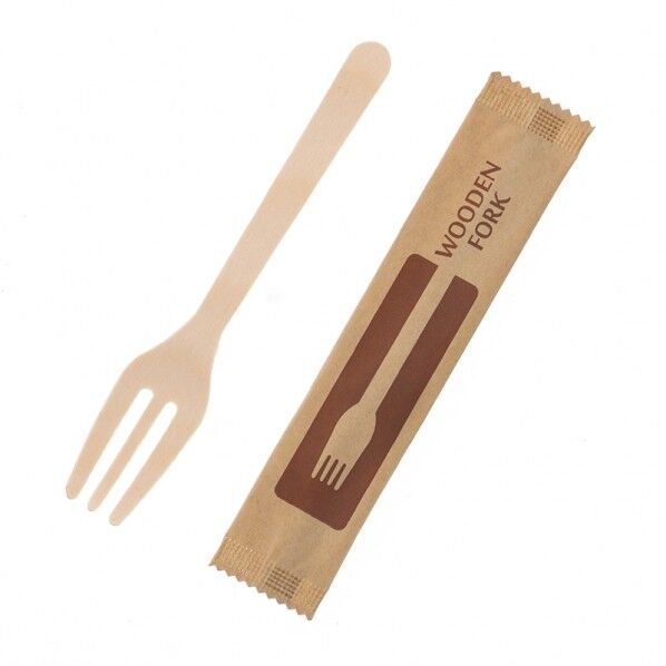 木製フォーク 100mm 未晒紙完封