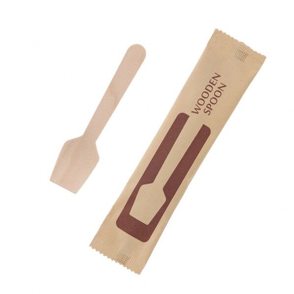 木製角スプーン 95mm 未晒紙完封