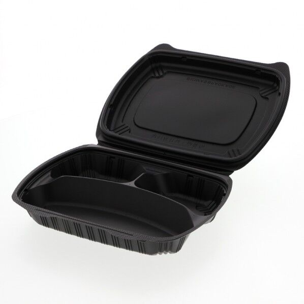 リスパック 食品容器 バイオデリカシェルBOX 80-2 RHDT306 黒 嵌合時外寸:248×201×高48mm/展開時外寸:248×402×高43mm 004450519 25枚