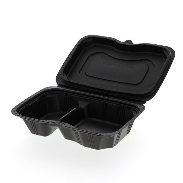 リスパック 食品容器 バイオデリカシェルBOX 60-1 黒 嵌合時外寸:235×165×高60mm/展開時外寸:235×330×高53mm 004450550 25枚