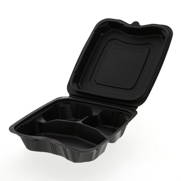 リスパック 食品容器 バイオデリカシェルBOX 70-1 黒 嵌合時外寸:200×220×高61mm/展開時外寸:200×440×高49mm 004450551 25枚
