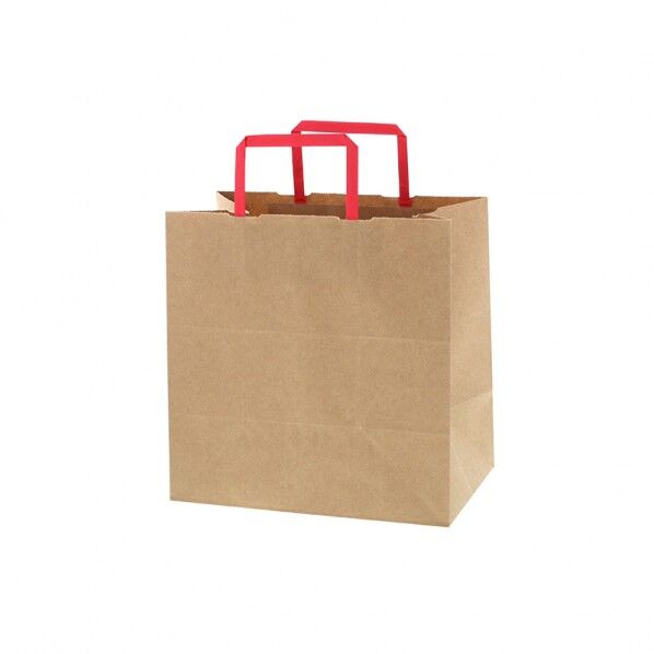 手提げ紙袋 25チャームバッグ 平手 E判 未晒無地 赤紐