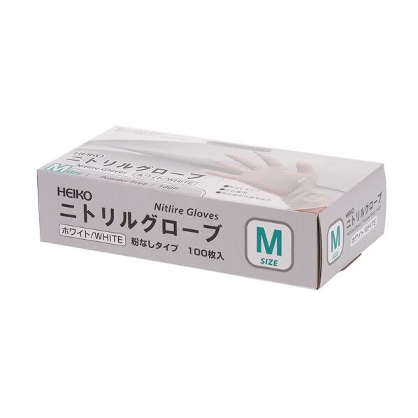HEIKO ニトリルグローブ ホワイト M 掌まわり:190±20mm/中指の長さ:85±10mm/全長:230mm 004771346 100枚
