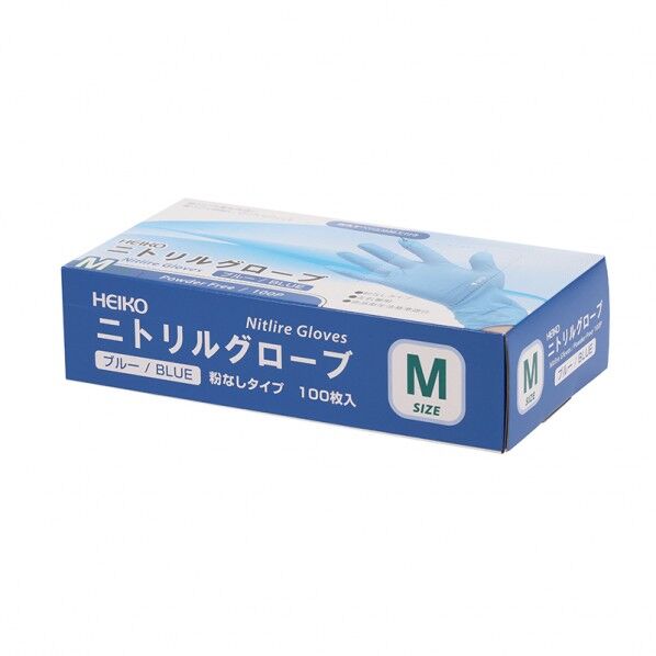 HEIKO ニトリルグローブ ブルー M 掌まわり:190±20mm/中指の長さ:85±10mm/全長:230mm 004771349 100枚
