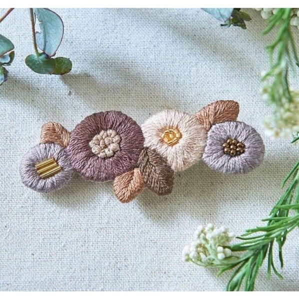 Piece piece 刺しゅうキット k.omono fioret hair accessory ヘアクリップ 長さ33×幅72×高さ10mm moca PHC-033-3 1袋