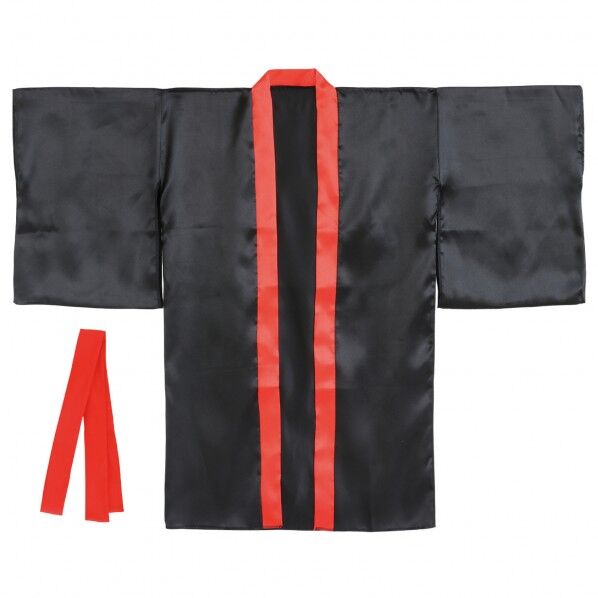 ※法人専用品※アーテック ソフトサテンロングハッピ袖付 黒(襟赤)S(ハチマキ付) 1170×900mm、ハチマキ45×1400mm 14558 1個