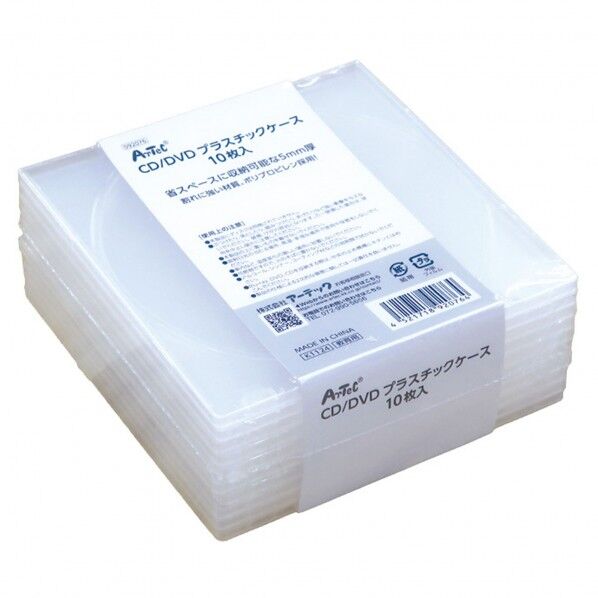 CD/DVDプラスチックケース 10枚入 頑丈薄型 92076 1セット