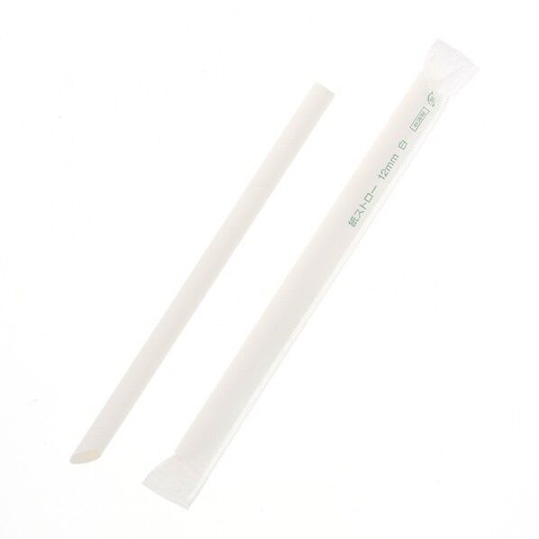 紙ストロー 斜口 12mm 単袋 白