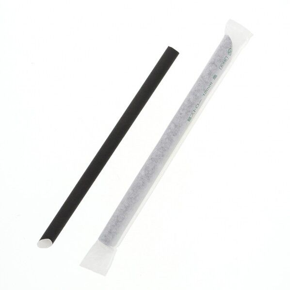 紙ストロー 斜口 12mm 単袋 黒