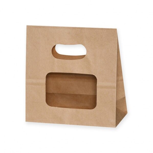 窓付き手提げ袋 ウインドウイーグリップ XZT51202 茶無地