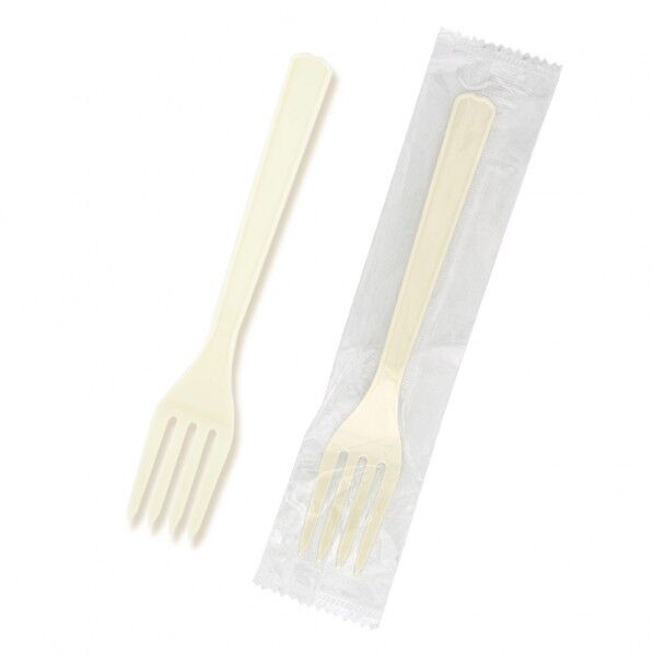 プラスチックフォーク 16cm 単袋 アイボリー 100本 004513003 100本