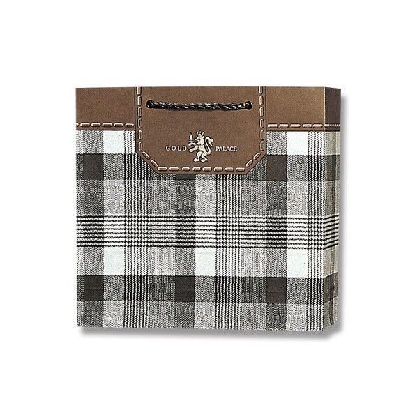 HEIKO 手提げ紙袋 デラックスチャームバッグ サニーミドル判(SM)10枚 ゴールドチェック 330×マチ100×320mm 5422754 1点