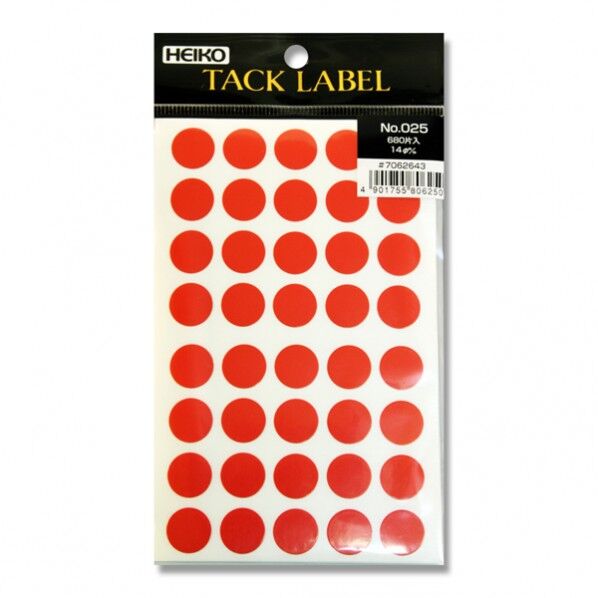 HEIKO タックラベル(シール)No.025 丸 赤 14mm 7062643 1点