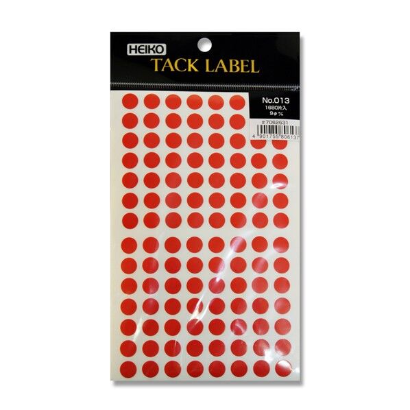 シモジマ HEIKO タックラベル(シール)No.013 丸 9mm 赤 7062631 1点