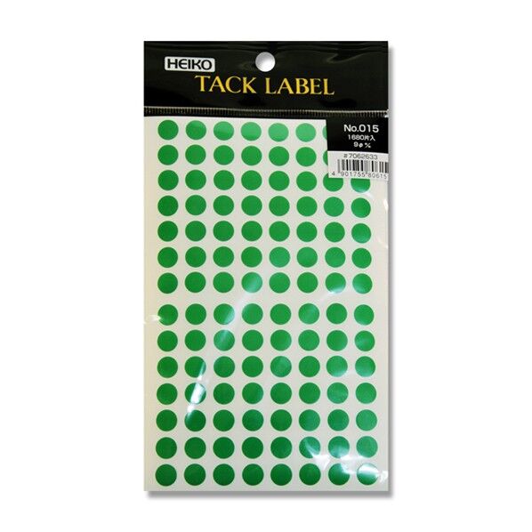 シモジマ HEIKO タックラベル(シール)No.015 丸 9mm 緑 7062633 1点