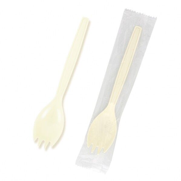 HEIKO プラスチックフォークスプーン 個包装 100本 アイボリー 33×160mm 4513004 1点