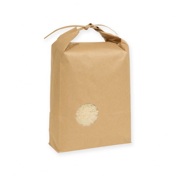 米袋 3kg バンド(紐)付き 窓あり 100枚 クラフト 165×マチ75×365mm 4193031 1点