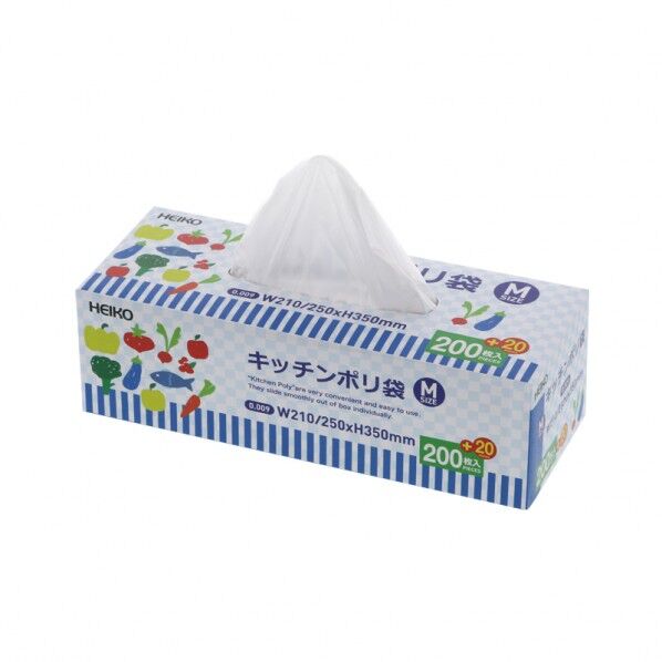 HEIKO ゴミ袋 キッチンポリ M 220枚 半透明 0.009×210/全体幅250×高350mm 006694620 220枚