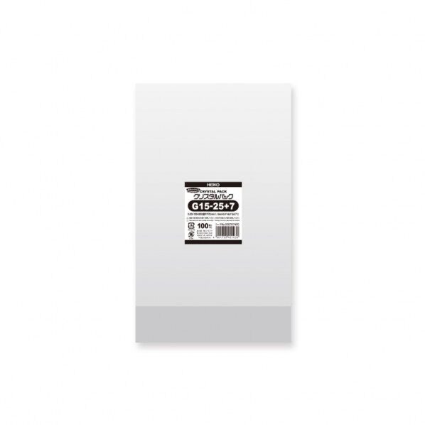 HEIKO OPP袋 クリスタルパック G15-25+7(ガゼットタイプ)100枚 透明 0.03×150×250+ガゼット部分70mm 6767400 1点