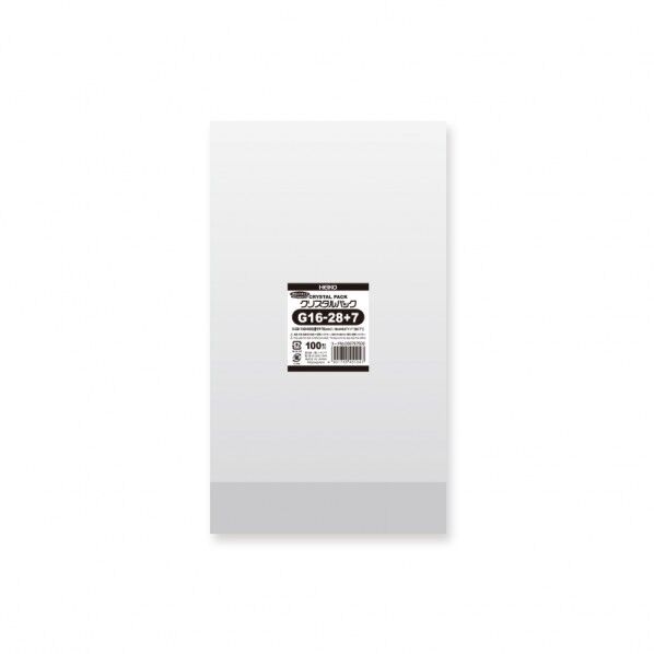 HEIKO OPP袋 クリスタルパック G16-28+7(ガゼットタイプ)100枚 透明 0.03×160×280＋ガゼット部分70mm 6767500 1点