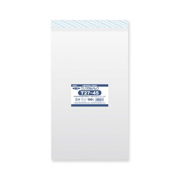 HEIKO OPP袋 クリスタルパック T27-45(テープ付き)100枚 透明 0.03×270×450+テープ部分40mm 6741200 1点