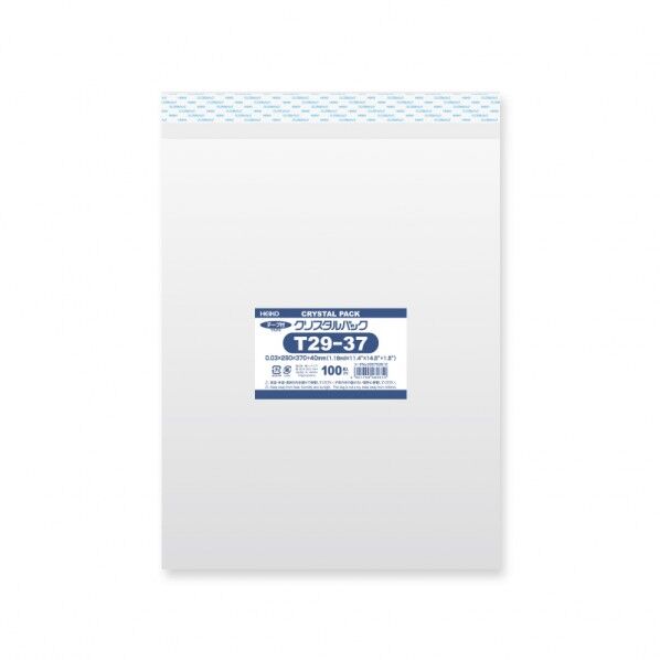 HEIKO OPP袋 クリスタルパック T29-37(テープ付き)100枚 透明 0.03×290×370+テープ部分40mm 6753512 1点