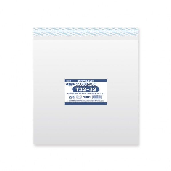 HEIKO OPP袋 クリスタルパック T32-32(テープ付き)100枚 透明 0.03×320×320+テープ部分40mm 6753513 1点