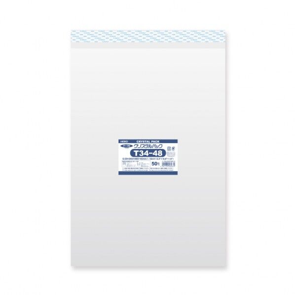 HEIKO OPP袋 クリスタルパック T34-48(テープ付き)50枚 透明 0.03×340×480+テープ部分40mm 6753514 1点