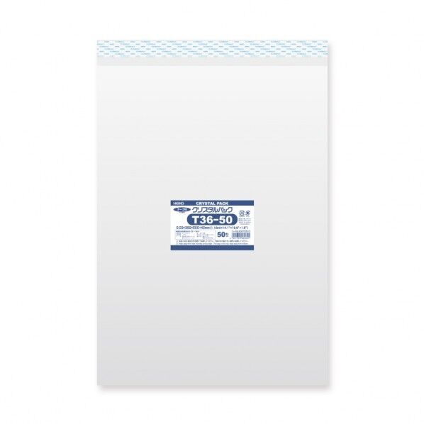 HEIKO OPP袋 クリスタルパック T36-50(テープ付き)50枚 透明 0.03×360×500＋テープ部分40mm 6753515 1点