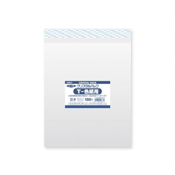 HEIKO OPP袋 クリスタルパック T-色紙用(テープ付き)100枚 透明 0.03×250×300+テープ部分40mm 6742010 1点