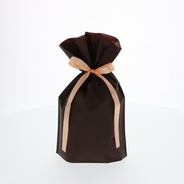 梨地ポリ巾着袋(底マチ付) ブラウン S FK2412 20枚