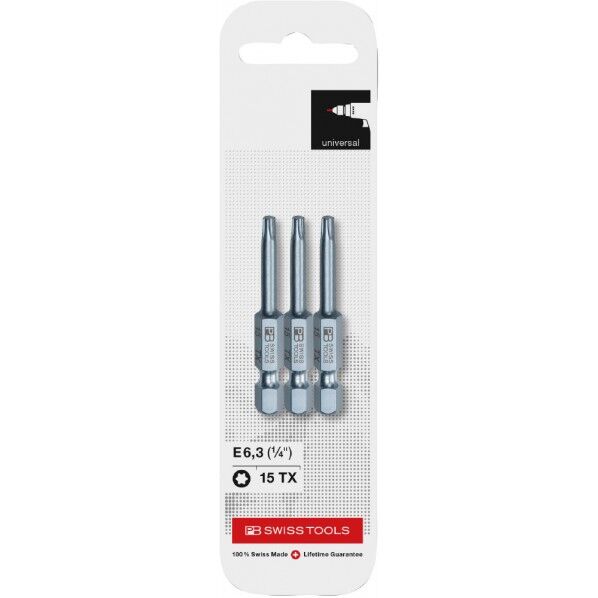 PBスイスツールズ 3本入 差込角1/4HEX ヘクスローブビット ショート サイズT15 パック入 E6.400/15CN3 3本