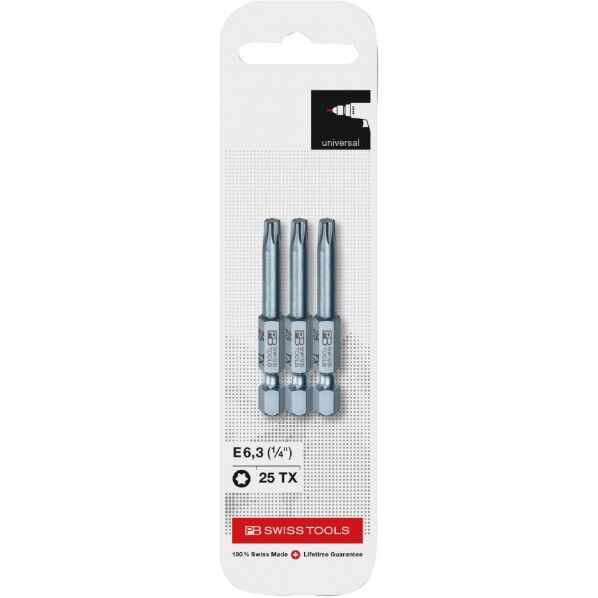 PBスイスツールズ 3本入 差込角1/4HEX ヘクスローブビット ショート サイズT25 パック入 E6.400/25CN3 3本