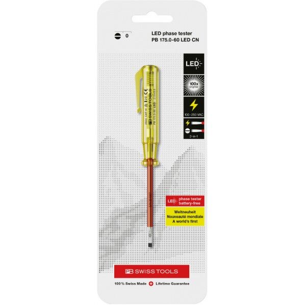 PBスイスツールズ 適合ネジM1.6 検電ドライバーLED AC100V-250V用 台紙付 175.0-60LEDCN 1本