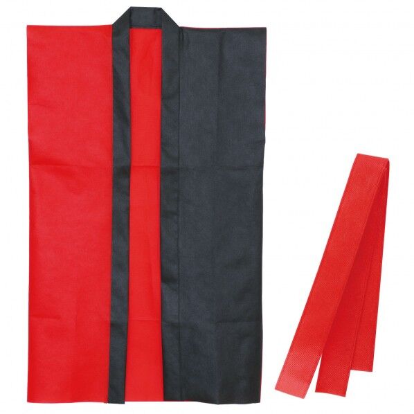 ロングハッピ不織布 ツートンカラー(帯付) 赤 S