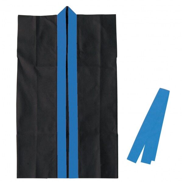 カラー不織布ロングハッピ(ハチマキ付) 黒(青襟) M