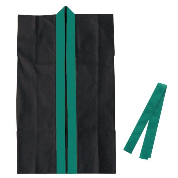 カラー不織布ロングハッピ(ハチマキ付) 黒(緑襟) M