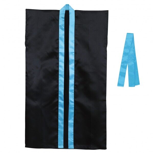 サテンロングハッピ(ハチマキ付) 黒(襟青) M